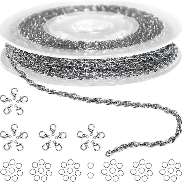 33ft Rope Chain 2.5mm Silver Stainless Steel Twisted Helix Links, Jewelry Neckla - Picture 1 of 7